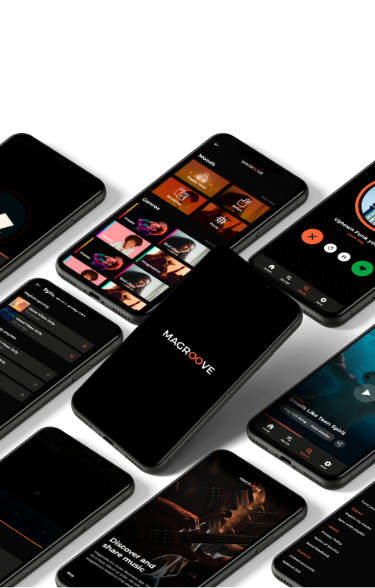 Smartphones displaying Magroove's recommendation music app